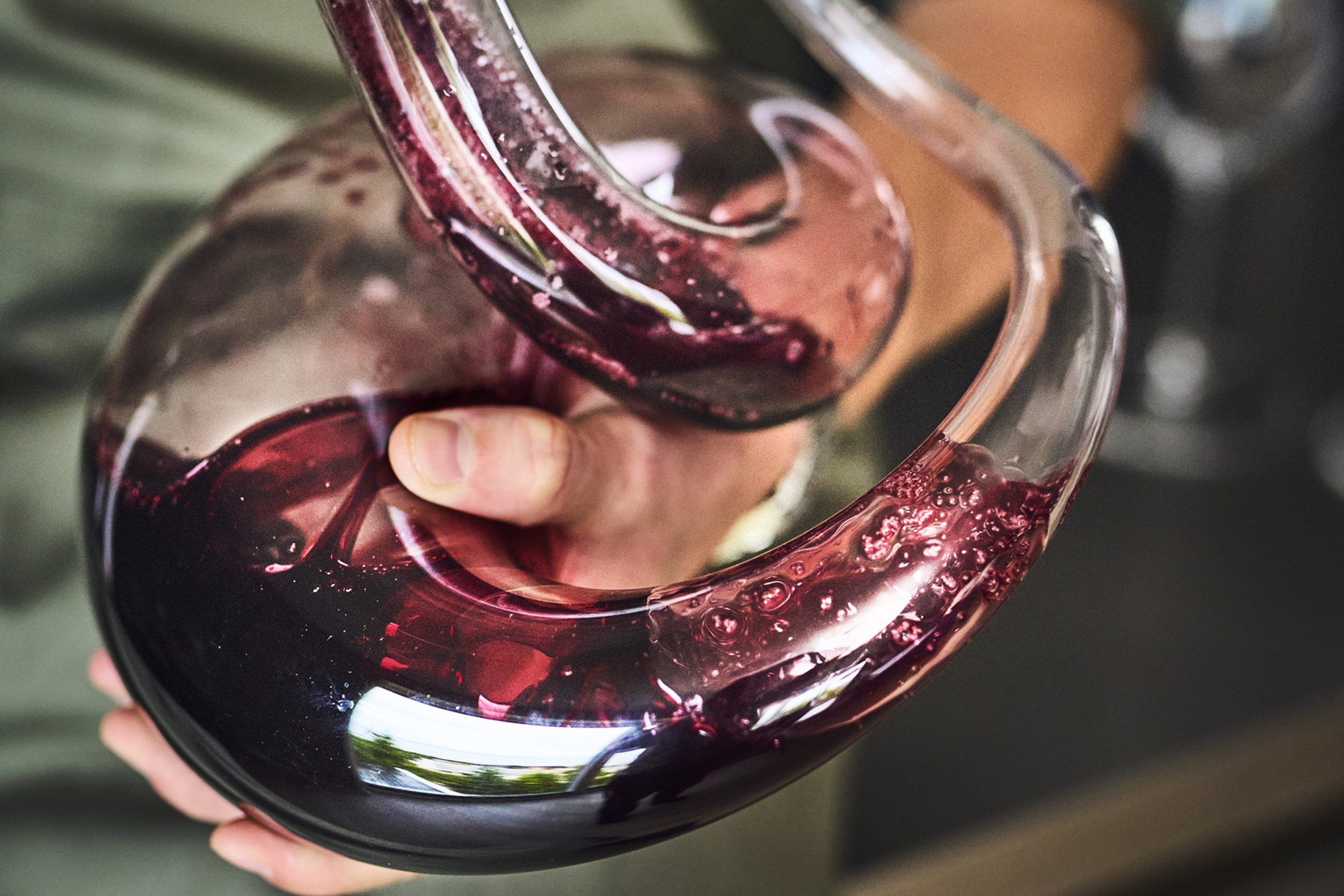 wine in a decanter at Tollbua, ready for a wine tasting course