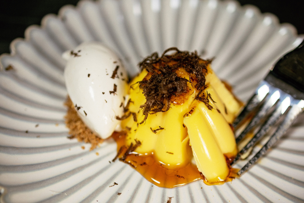 Black truffles with Tollbua's signature dessert, Crème Caramel